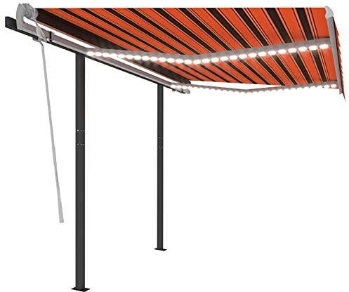 Leepesx Gelenkarmmarkise Einziehbar mit LED, Balkon Markise, Markise Baldachin, Sonnenschutz Balkon, Balkon Regenschutz, Markise Wasserdicht, Balkon überdachung, 3x2,5 m Orange und Braun