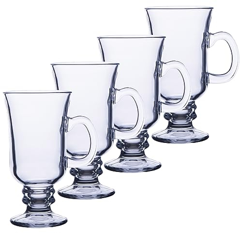 Chefcaptain Lot de 4 tasses à café en verre avec poignée sans plomb avec capacité de 237 ml, tasses à café irlandais (transparent)