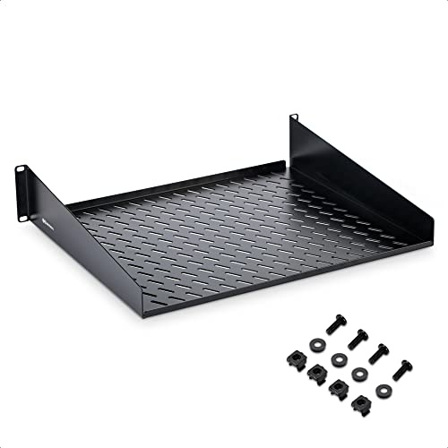 Cable Matters 2U Server-Rackregal für 48,3 cm (19 Zoll) Rack und Schrank, 38,1 cm Tiefe mit 25 kg Tragkraft (Rack Mount Shelf) in Schwarz