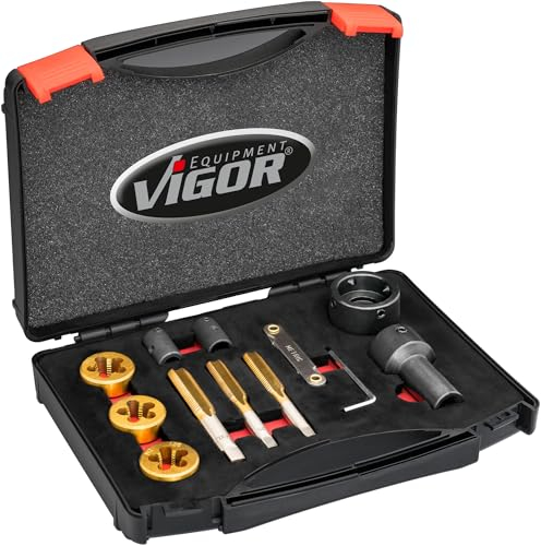 ViGOR Gewindeschneid-Satz V7181 für Radschrauben und Radmuttern, direkt am Fahrzeug anwendbar, M12x1,25, M12x1,5, M14x1,5 mm, TIN-HSS beschichtet, für beschädigte und rostige Gewinde