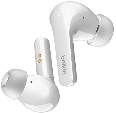 Belkin Auriculares inalámbricos True Wireless SOUNDFORM Flow con cancelación Activa del Ruido, Bluetooth, Carga inalámbrica, Resistencia IPX5, 31 Horas de batería, iPhone, Galaxy y Pixel, Blancos