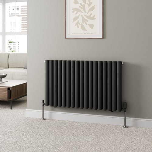 DuraTherm® 600 x 1020mm Black Horizontal Designer Radiator Double Column Oval Tube Modern Central Heating Panel Bathroom Radiators