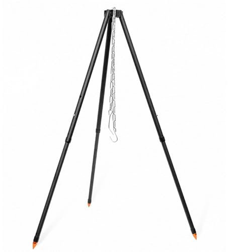 Camping Tripod for Cooking Five-Section Adjustable Campfire Tripod with Adjustable Suspension Chain Suitable for Camping, Campfire,Dutch Oven,Outdoor BBQ (Black)