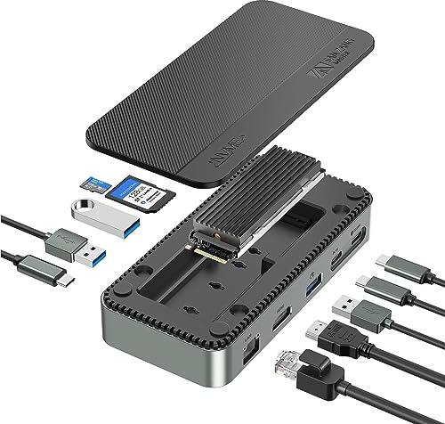 Hub USB-C 10 en 1 Avec Boîtier SSD M.2 NVMe - Adaptateur Multiport Avec Port 3.2-A/C, HDMI 4K @ 60 Hz, 100 W PD, SD/TF, Gigabit Ethernet, Lecteur SSD M.2 NVMe/SATA
