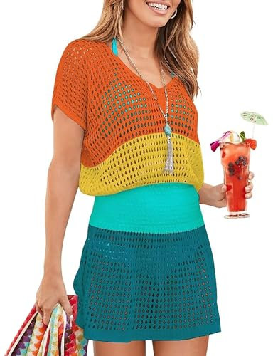 Bsubseach Bathing Suit Cover Ups for Swimwear Women Crochet Tops Mesh Beach Coverup Multicolor