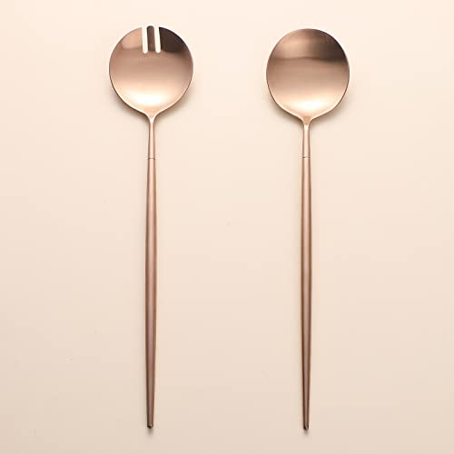 Zerophilo Set di posate per insalata, cucchiaio e forchetta, 29 cm, in acciaio inox 18/10, placcatura in titanio (oro rosa)