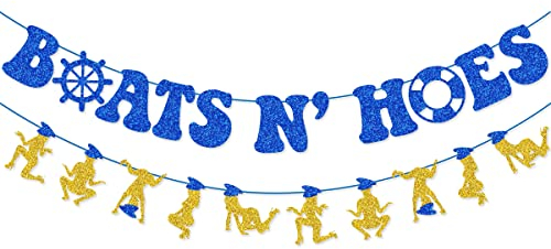 Blau Glitzer Boote N Hacken Banner Girlande für Anker Kreuzfahrt Dekorationen Nauti Bach Nautische Bachelorette Party Dekorationen