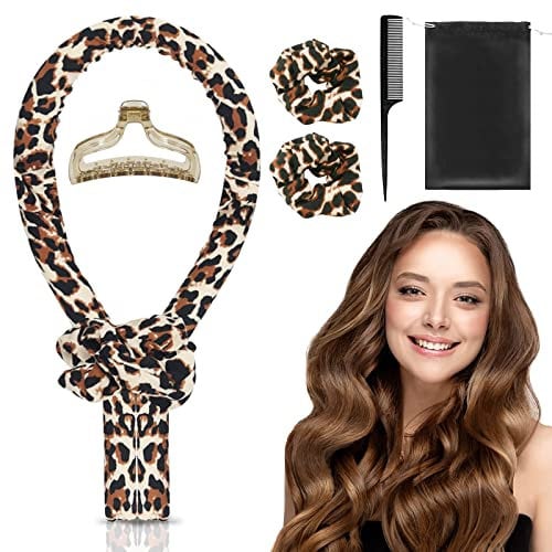 Invool Heatless Curling Rod Headband, Heatless Hair Curling Set with Hair Clips, Scrunchie, Combs and Silk Storage Bag, Hair Curlers Lazy DIY Hair Styling Tools for Natural Wave (Leopard)