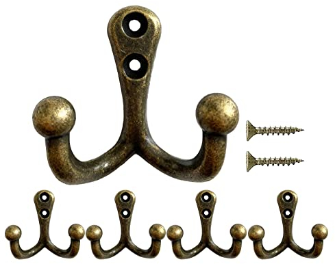 Mokife Perchero Pared Gancho Bronce, 5 Piezas Ganchos de Pared Rústicos Gancho de Toalla Resistente con Tornillos para Colgar Abrigos Ropa Toallas Bolsas Sombreros Gorras Llaves Bufandas Tazas