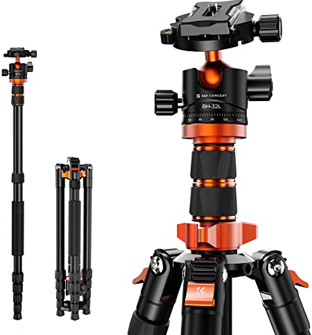 K&F Concept Treppiede Fotocamera, 198cm Treppiede da Viaggio in Alluminio, Cavalletto Professionale Portatile Compatto Leggero per Canon Nikon Sony DSLR, Con 360° Testa a Sfera, Carico Massimo: 12KG