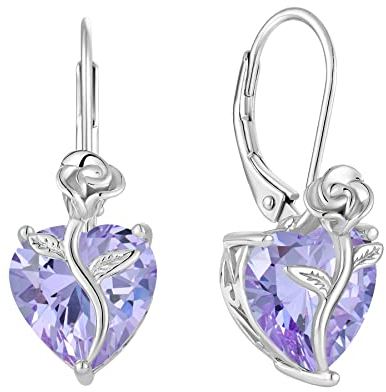FJ Herz Ohrringe Damen Alexandrit Juni Geburtsstein 925 Sterling Silber Hängend Rose Blume Schmuck Geschenke für Frauen Mutter Freundin Mama