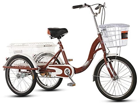 CASEGO Dreirad-Fahrrad für Erwachsene mit Rückenkorb, bequemer Sitz, Freizeit, Shopping Mittelalter und Senioren, tägliche Mobilität, menschliches Fahrrad (braun)