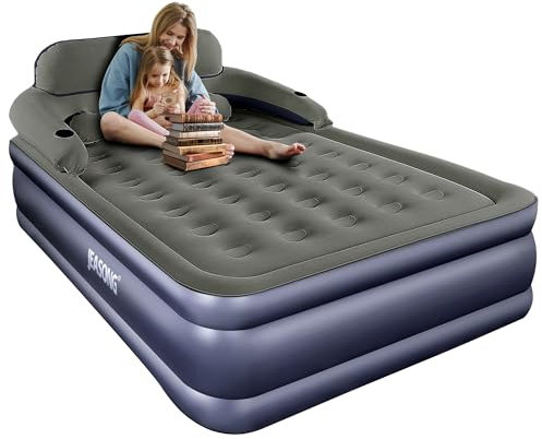 JEASONG King Size Air Mattress with Headboard & Cup Holder – Premium Comfort Blow Up Mattress, Inflatable Mattress, Colchon Inflable Air Bed for Ultimate Guest & Home Use