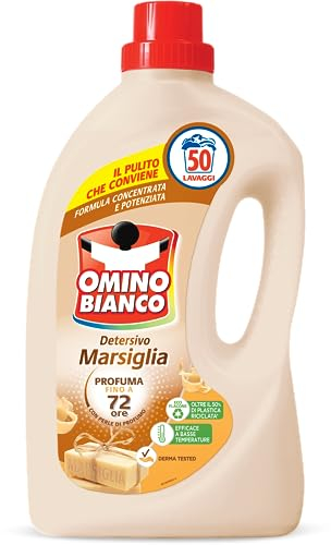 Omino Bianco - Detersivo Lavatrice Liquido, 50 Lavaggi, Rispetta Colori e Tessuti, Fresco Profumo con Essenza Cuore di Marsiglia, 2000 ml