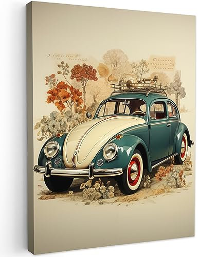 MuchoWow© Impressions sur Toile 50x70 cm Deco Tableau Murale Decoration Salon Peinture Tableaux Chambre Toiles Maison Vintage - Voiture - Plantes - Bleu - Lumière