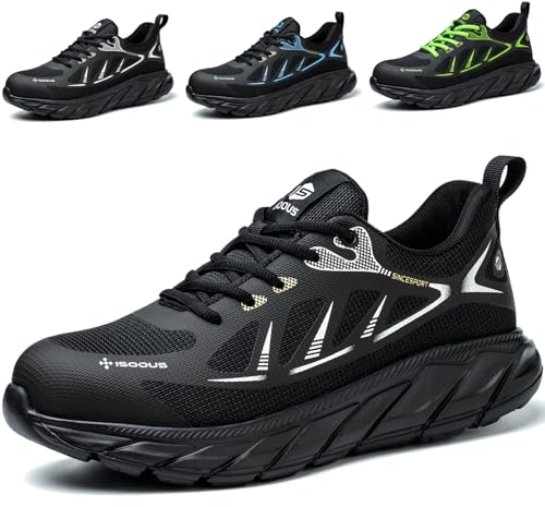 ISOOUS Arbeitsschuhe Herren Sicherheitsschuhe Damen Stahlkappenschuhe Sportlich Atmungsaktiv Schutzschuhe rutschfest Schwarz 41