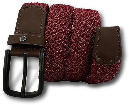 KARMA.DIEM Stretchgürtel Unisex Stoffgürtel Elastisch Flechtgürtel - Geflochtener und Elastischer Dehnbarer Gürtel für Damen und Herren (Medium, Dunkelrot)