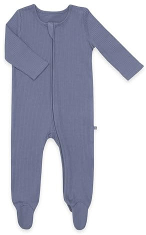 emma & noah Baby Schlafanzug, Weicher & Atmungsaktiver Strampler für Neugeborene, Oeko-TEX Zertifiziert, Langarm Pyjama mit Reißverschluss für Jungen & Mädchen, Mit Füßen (68, Essential Blau)