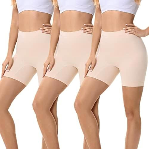 FALARY Radlerhose Damen Kurze Leggings Sporthose Boxershorts Hotpants Sportshorts Kurz Hose Unter Kleid Täglich Tragen Beige XL 3er Pack