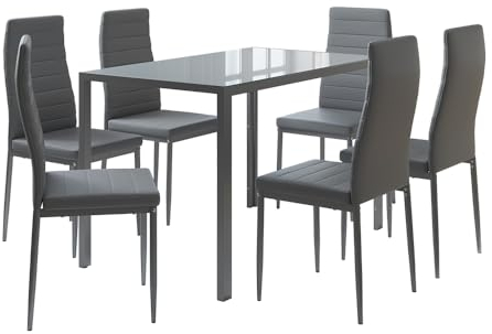 Vicco Set de Mesa de Comedor Grand, Gris, 120 x 75 cm Juego de 6