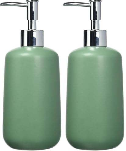 Allstar Seifenspender Olinda, nachfüllbarer Seifenspender in konischer Form, Handseifenspender in mattiertem Finish, hergestellt aus Keramik, Füllmenge 500 ml, 8 x 20 x 7,7 cm, Grün (Packung mit 2)