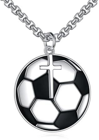 YFN Fußball Halskette Sterling Silber Niemals Aufgeben Anhänger Kette Kreuz Schmuck Fußball Liebhaber Geschenke für Damen Herren Mädchen Jungen Fußball Fußballspieler