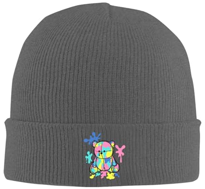 JCAKES Bear Graffiti Strickmütze Beanie Mütze Herren Wintermützen für Männer Herren Beanie Mütze Beanie Hüte für Frauen Wintermützen für Damen Damen Hüte & Mützen Damen Wintermützen, Deep Heather, One