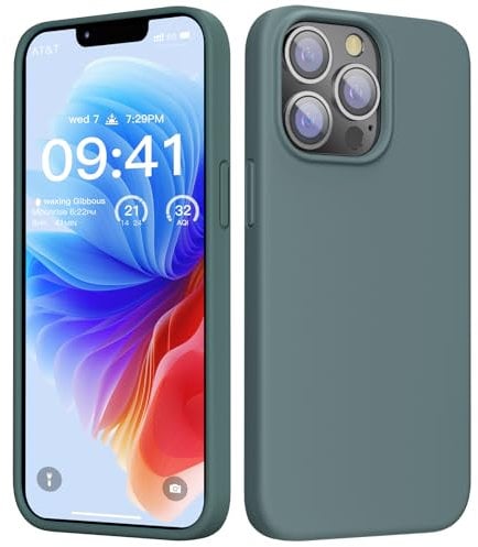 GOODVISH Liquid Silicone Case Designed for iPhone 13 Pro Case, Shockproof Gel Rubber Phone Case with [Anti-Scratch] Soft Microfiber Lining 4 Layers Thickened Cover 6.1 inch, Pine Green