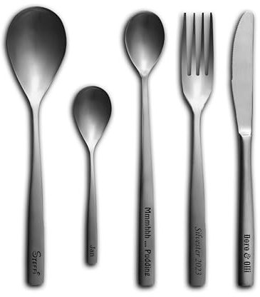 Messer Gabel Löffel mit Gravur Wunschtext silber personalisiert einzeln und im Set Besteck dein Name Text Geschenkidee graviert Tafelbesteck (Set 2: Messer, Gabel, Esslöffel)