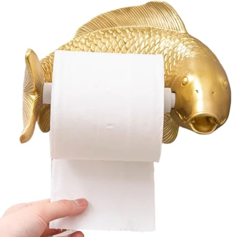 ODAROS Koi-Fisch Toilettenpapierhalter Goldener Klorollenhalter Bad Wandmontage,WC Rollenhalter Karpfen Harz Statue Klopapierhalter für Badezimmer, Küche,Waschraum,Ersatzrollenhalter Wichtelgeschenk