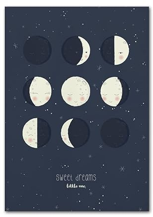 HLSHOE Sweet Dream Cartoon Moon Wandkunst Leinwand Malerei Nordic Poster und Druck Total Lunar Eclipse Wandbild Baby Kinderzimmer Dekor (Color : A, Size : 30x40cm No Frame)