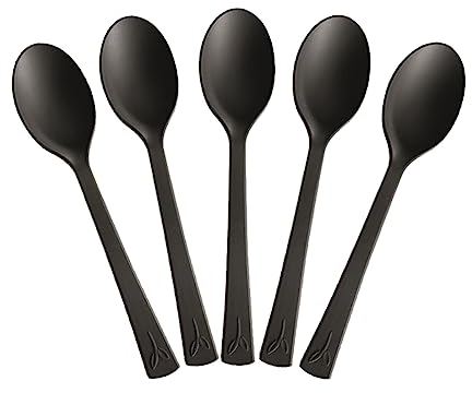 MAQA 100 pz Cucchiaini per finger food H 10 cm, Cucchiaini per dessert piccoli neri, cucchiaini per gelato bio riutilizzabili