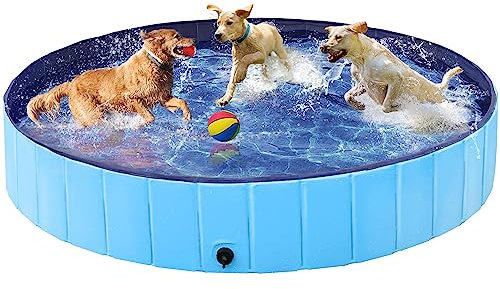 Yaheetech Foldable Pet Dog Paddling Pool PVC Puppy Swimming Pool Portable Dog Pool Extra Large Bathing Tub with Brush for Indoor Outdoor 180 x 30cm Blue