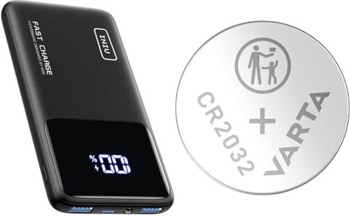 INIU Power Bank & VARTA Batterien Knopfzellen CR2032, 10 Stück, Lithium Coin, 3V, kindersichere Verpackung, für elektronische Kleingeräte - Autoschlüssel, Fernbedienungen, Waagen