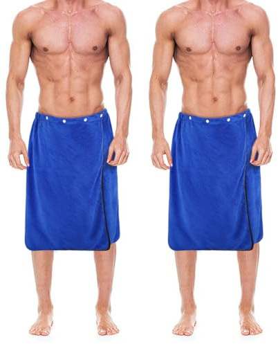 kilofly 2pc Men's Adjustable Shower Wrap Bath Towel with Snap Closure 26 x 54 inch