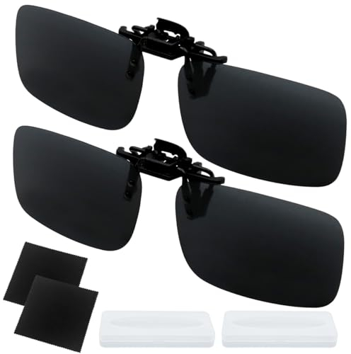 VEGCOO Sonnenbrille Clip,4 Stück Aufsatz Brille Schwarzgrau, Sonnenbrille Aufsatz Für Männer Mit Aufbewahrungsbox Und Reinigungskleidung, Sonnenbrille Für Brillenträger Uv400 Zum Fahren (Schwarz)