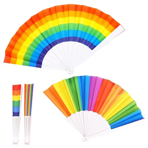 Ysqool 2Pcs Rainbow Folding Fans,Pride Folding Hand Fans,LGBT Colourful Handheld Fans Gay Hand Held Fan for Pride Parade,Raves,Dance,Festival & Pride Outfits for Women Men & Festival Accessories