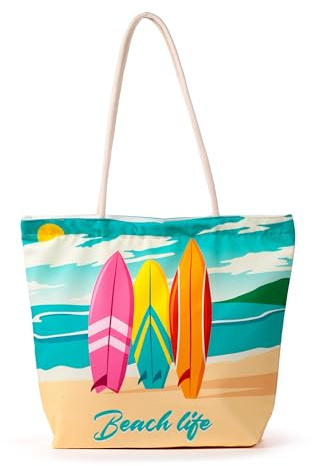 Puckator Varzi Strandtasche aus Segeltuch - Surfbretter - Beach Life 1956