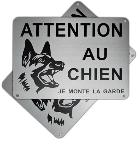 Felexdo Panneau attention au Chien,20X15cm Panneau Je Monte La Garde Panneau de sécurité en Aluminium Brossé Adhésif aux UV Imperméable pour Extérieure