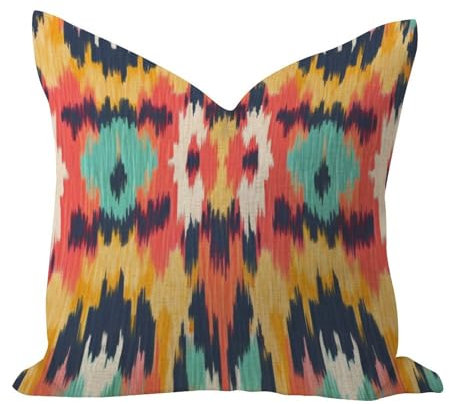 WSDESDEC Dekorativer Kissenbezug, Ikat- und Boho-Design, Dekoration, bequem, Ikat Kelim, türkische Baumwolle, Leinen, Überwurfkissen, Bezug für Wohnzimmer, Bank, Schlafzimmer, 40,6 x 40,6 cm