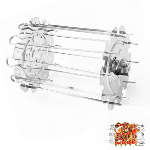 Rotierende Schaschlikspieße, Edelstahl, antihaftbeschichtet, Grillspieß, Stiftkäfig mit 10 Fleischspießen, für die meisten Luftfritteusen, Ofen, Rotisserie Grill (20 cm)