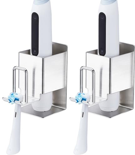 XILIMEN Zahnbürstenhalter Elektrische Zahnbürste, 2 Stück Edelstahl Zahnburstenhalterung, Selbstklebend Zahnbürstenhalter Wand Ohne Bohren, Silber