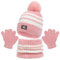 QKURT Ensemble de gants cache-cou pour enfants, bonnet, chapeau, cache-cou, ensemble tricoté chaud pour enfants, bonnet thermique à rayures avec pompons, gants cache-cou, chapeau doux, écharpe