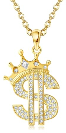 DAYLINLOVE Dollar Sign Necklace 925 Sterling Silver Money Sign Gold Dollar Sign Pendant Necklace Hip Hop Rapper Jewellery Gifts for Women Men Unisex