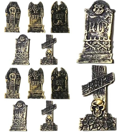 Lamppdcor Tombstone 15 PCS Miniatures Halloween, FREAT Plastique résistante aux intempéries Fautes Tombes Tombes Figurine Arquées, Croix & RIP TREGLESTONES Mini ORNALENT
