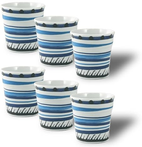 ARCA, Set 6 Bicchierini da Caffè Apulia Spirale, Realizzati in Porcellana Decorata, Lavabili in Lavastoviglie, Capacità 50 ml, 6x6 cm, Blu