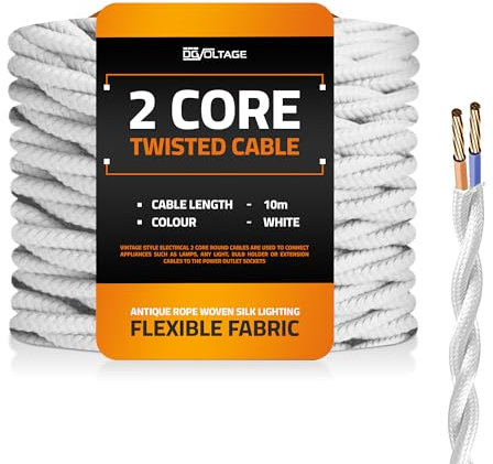 Cavo flessibile intrecciato a 2 conduttori, 10 m, per lampade a 2 conduttori, 32,8 piedi, per lampade vintage fai da te, cavi elettrici per illuminazione, cavi per elettrodomestici (Bianco)