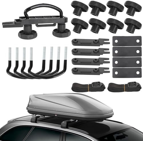 Yuragim 4 Sätze Dachbox Befestigung U Bügel, dachbox Halterung, dachbox wandhalterung, Universal Auto Van Montage Fitting, U Bügel Dachträger 85 mm mit 8 Sicherungsmuttern 2 Bandagen Punktaufkleber.