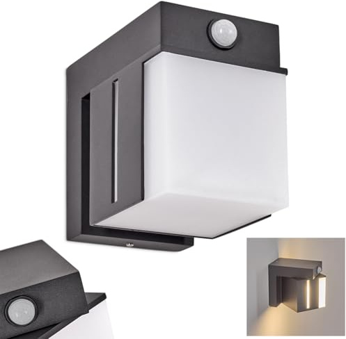 HOFSTEIN LED Außenwandleuchte Swanek, mit Bewegungsmelder, moderne Außenwandlampe aus Metall/Kunststoff in Anthrazit/Weiß, verstellbare Wandleuchte außen für Garten, Hof, Außenbereich, Terrasse, IP54
