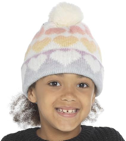 A2Z 4 Kids Girls Hats Ombre Hearts Knitted Pom Pom Beanie Soft Fleece Warm Cosy - Hat KH1021 Hearts 7-10